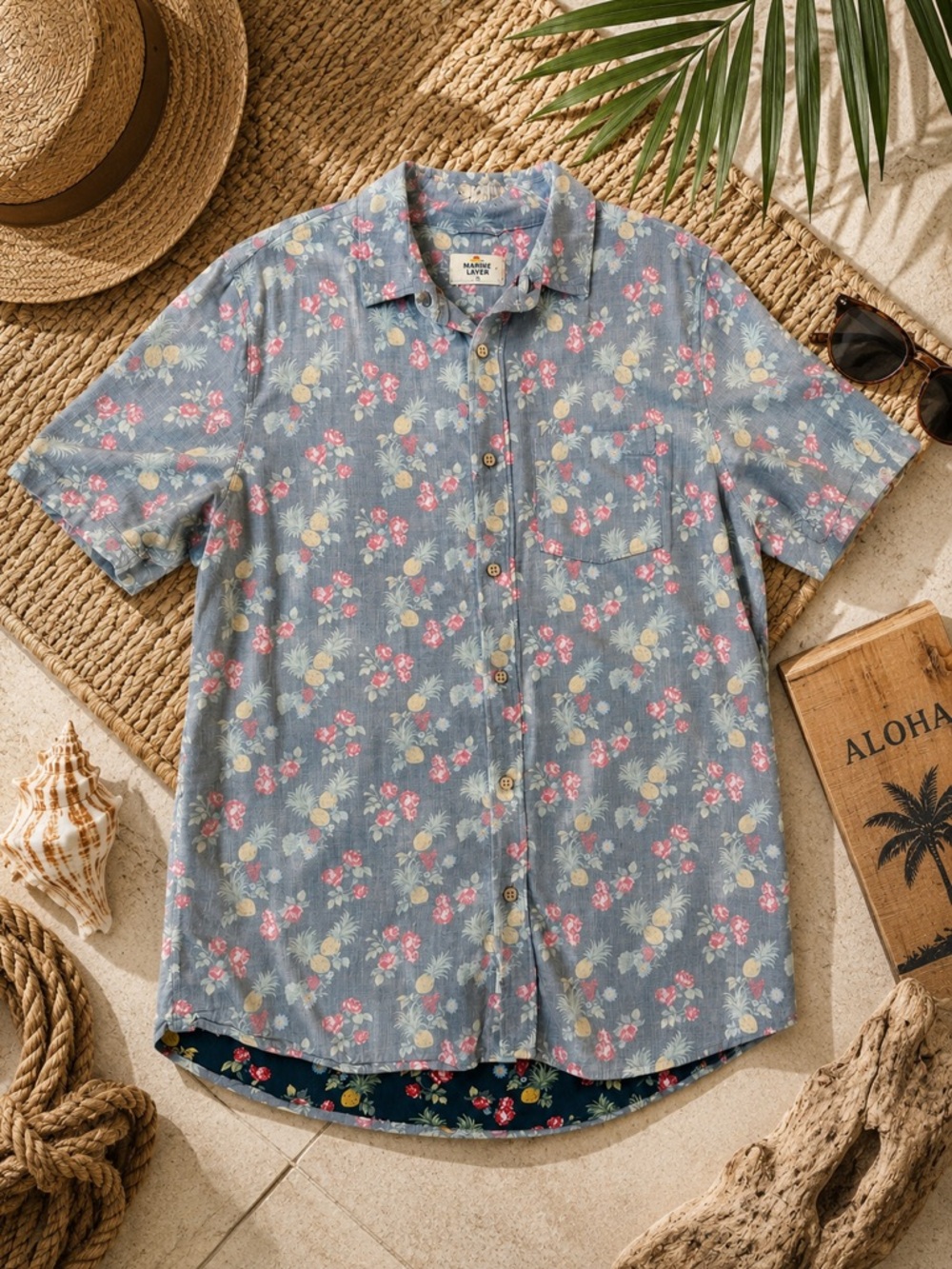 Marine Layer Blue Floral Short-Sleeve Button-Down Shirt